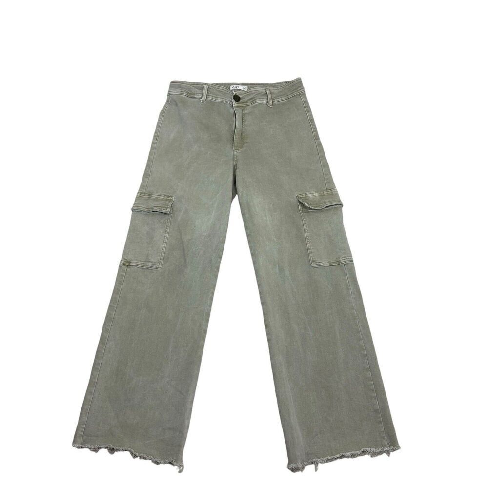 Oat Jeans Womens Size 12/31 Sage Green Cargo Raw Hem Utility Combat Trendy Wide - Picture 4 of 15